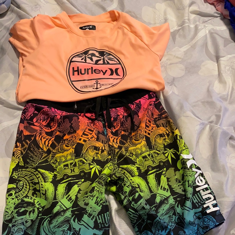 Hurley trunks swim shirt size 7 small boy youth